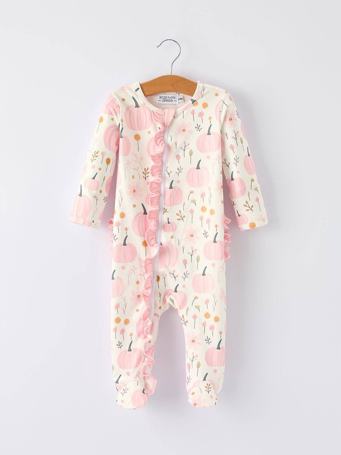 Pink Pumpkin Floral Print Baby Girls Romper