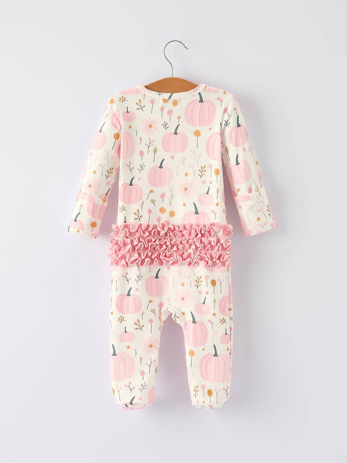 Pink Pumpkin Floral Print Baby Girls Romper