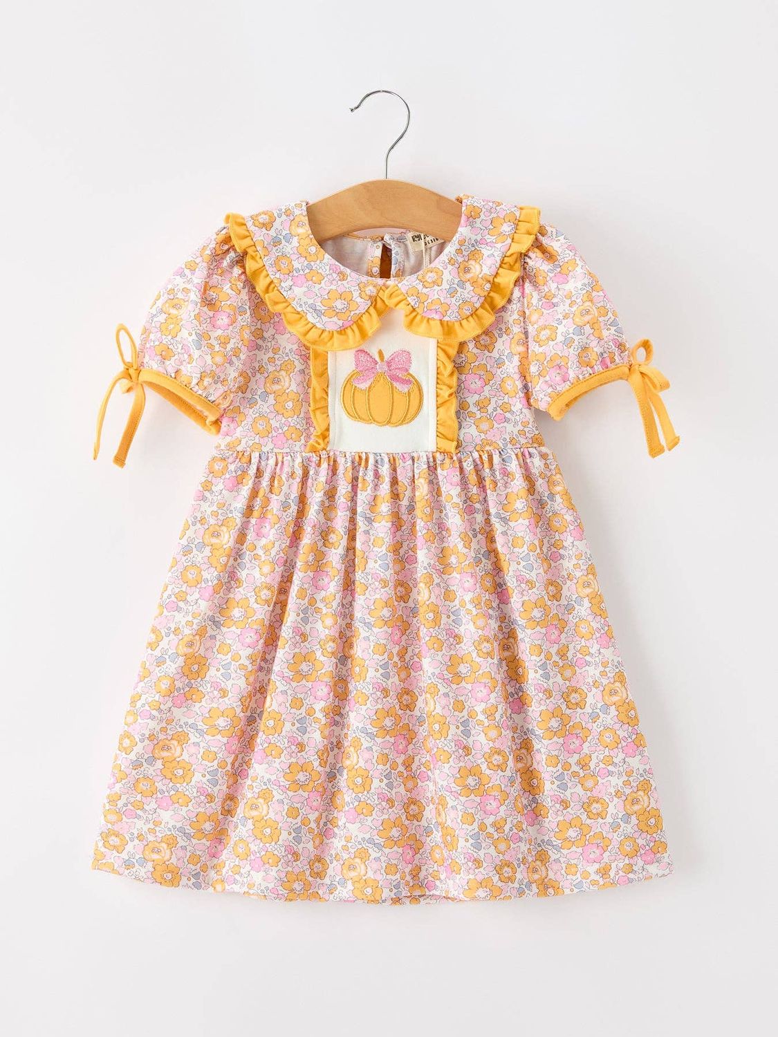 Pumpkin Floral Girls Dress