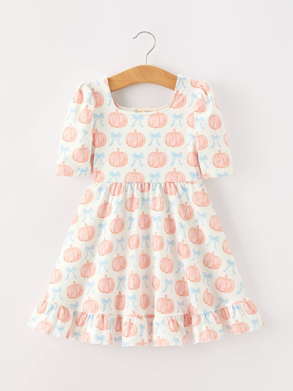 Halloween Thanksgiving Pumpkin Bow Girls Twirl Ruffle Dress