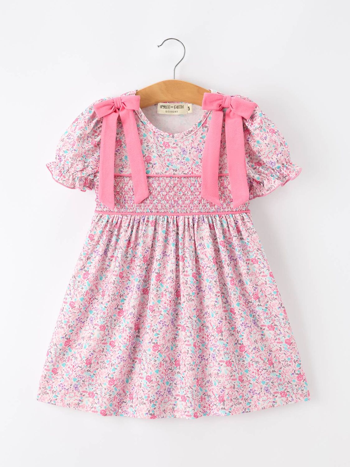 Pink Bow Smocked Floral Girl Dress