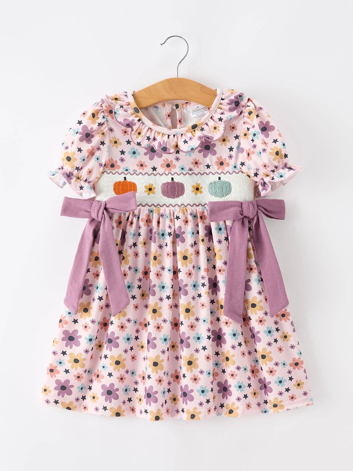 Pumpkin Floral Bow Girls Dress