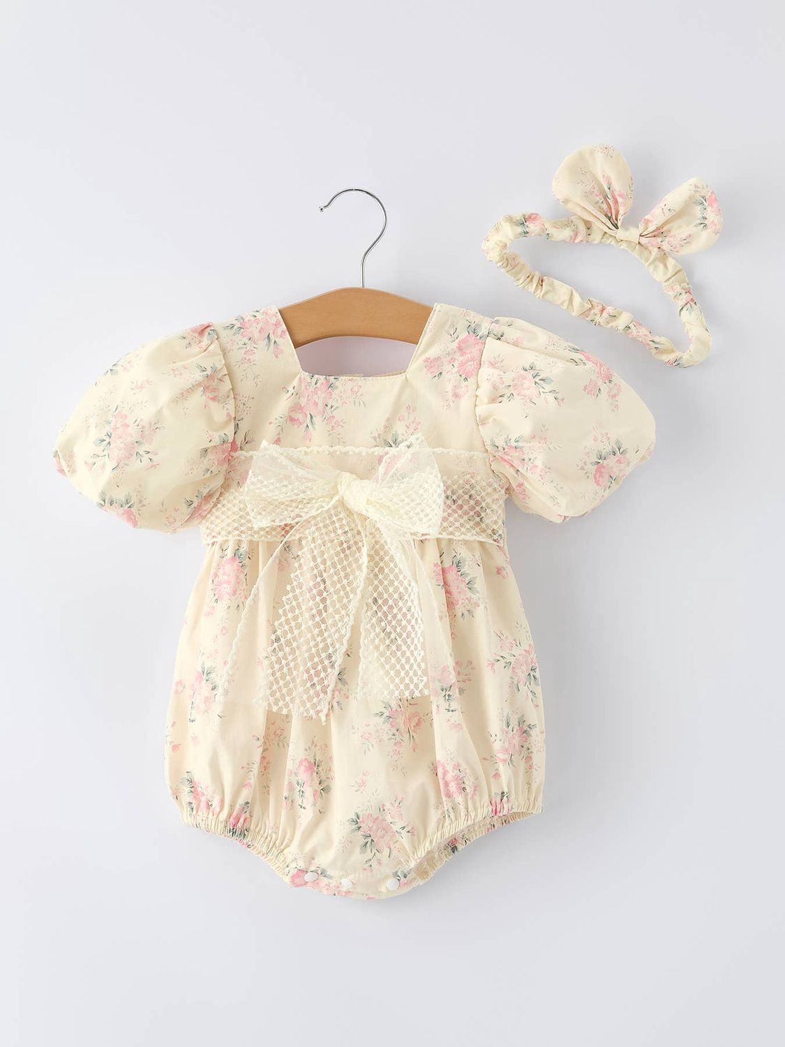 Lace Bow Baby Girls Romper With Matching Bow