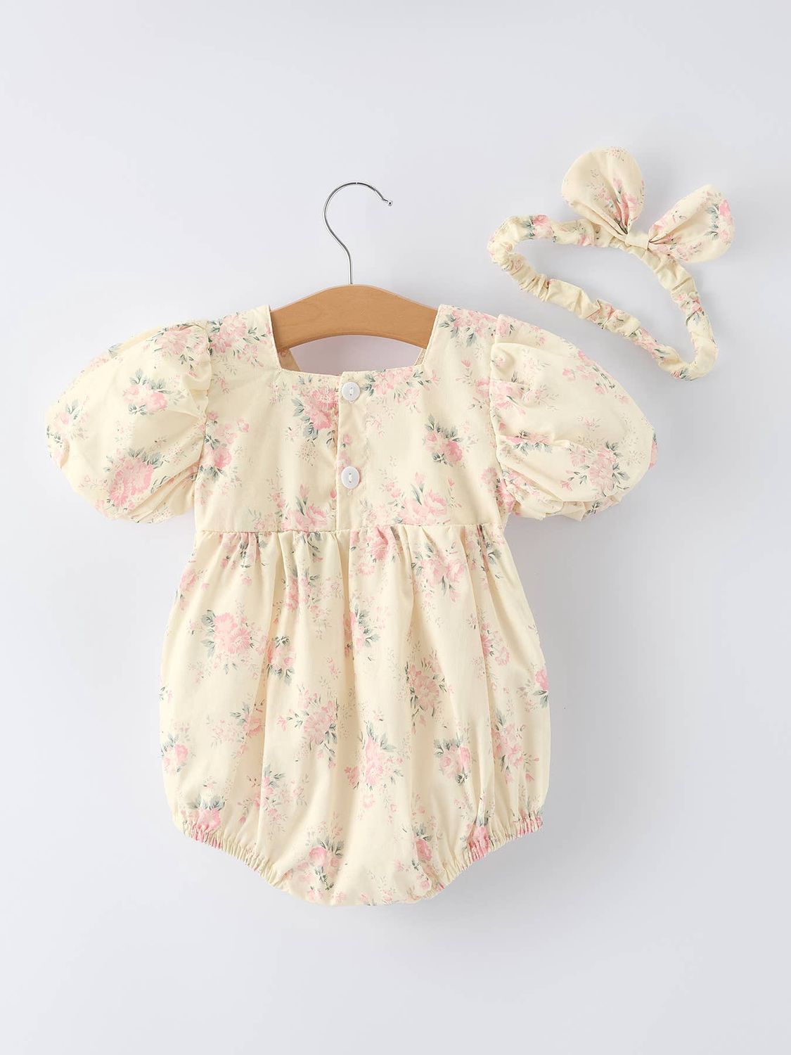 Lace Bow Baby Girls Romper With Matching Bow