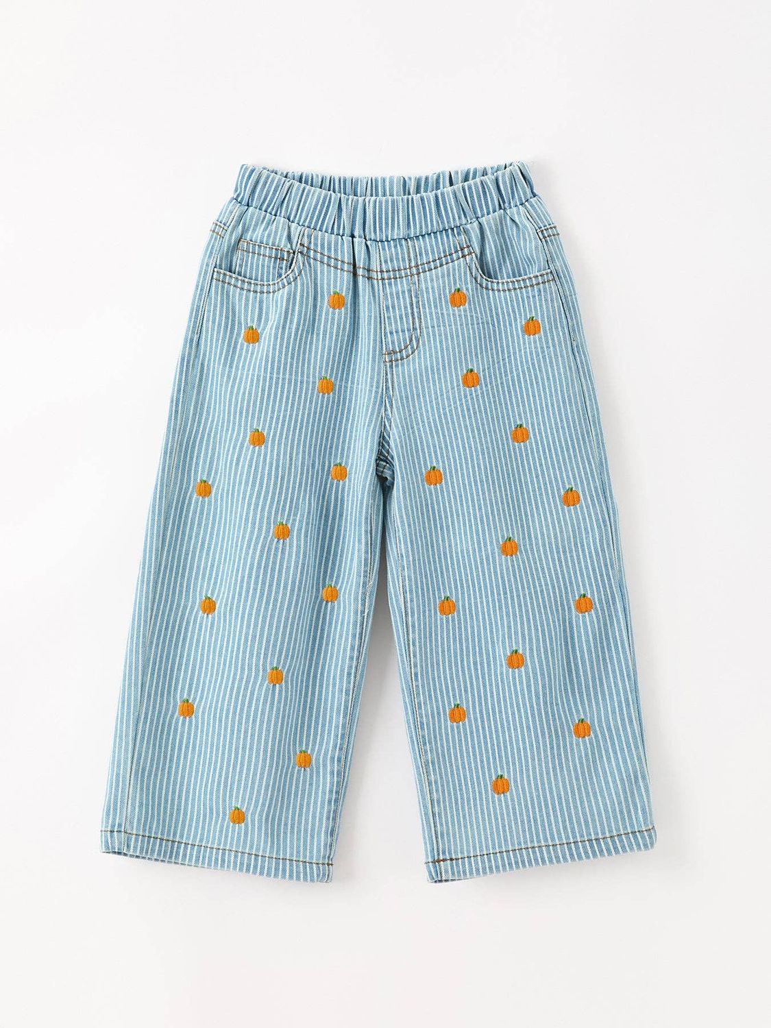 Pumpkin Embroidered Girls Flare Pants
