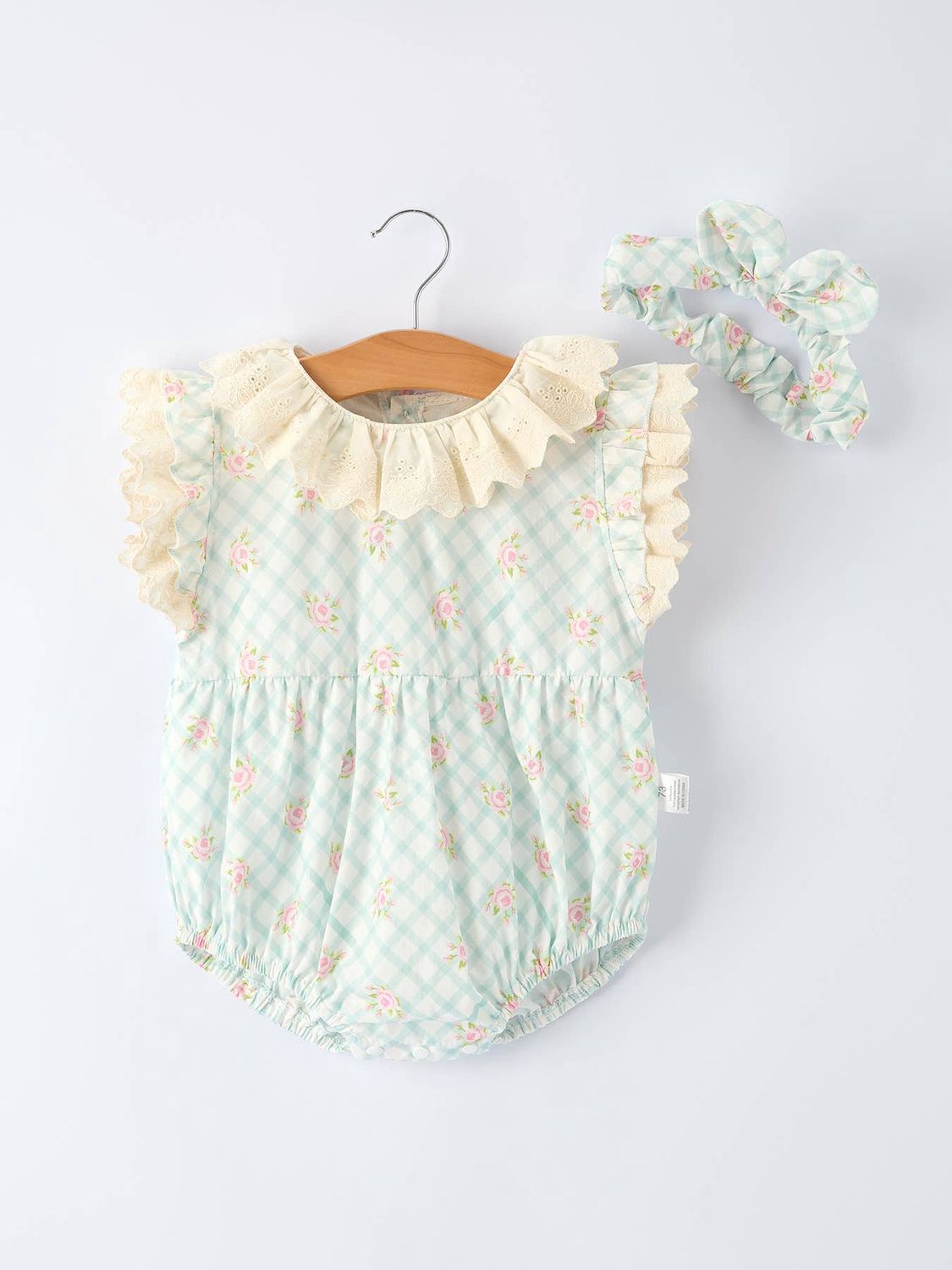 Plaid Floral Baby Girls' Romper and Short Sleeve Dress Matching Headband