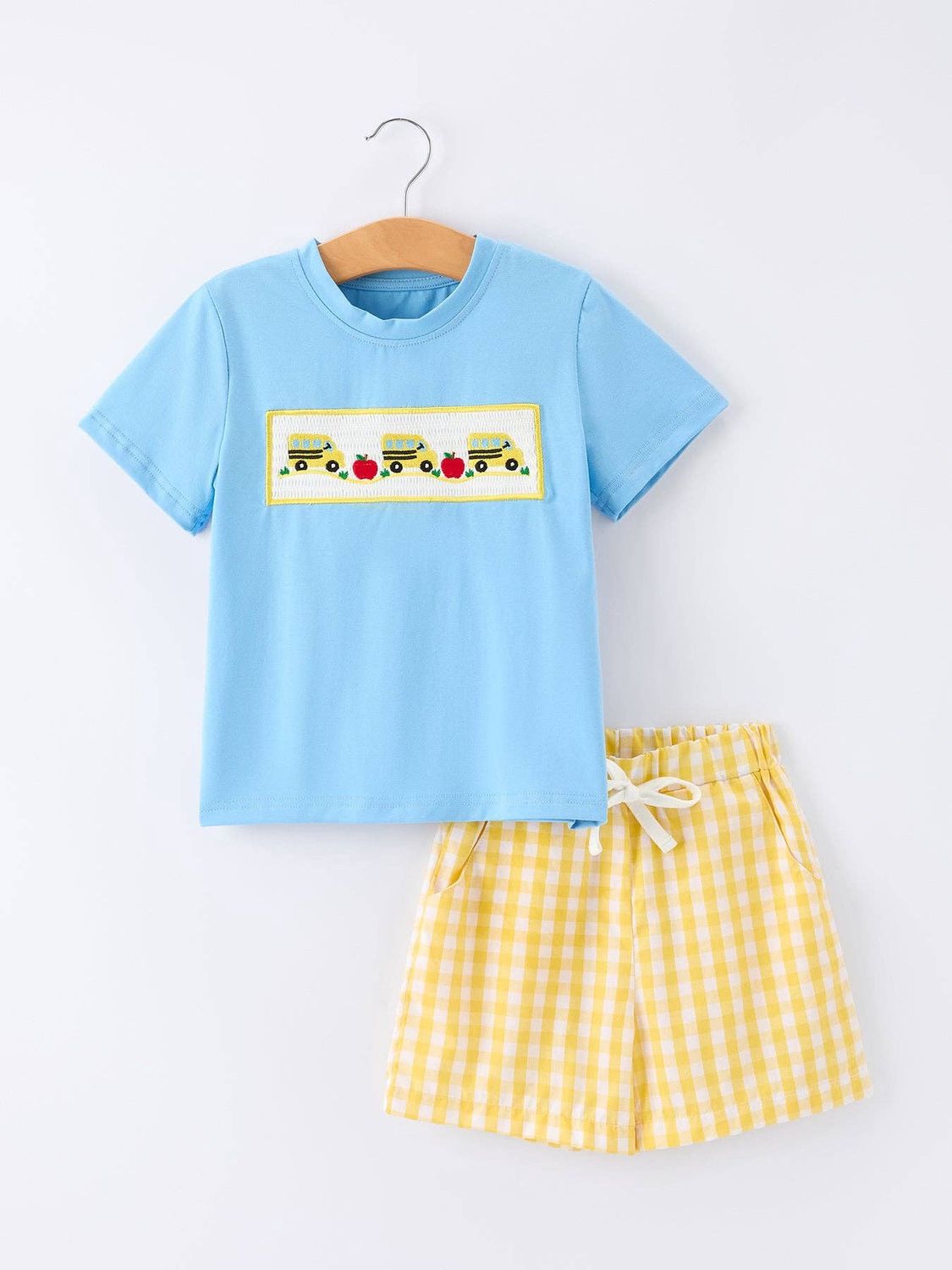 Back To School School Bus Boys Set Plaid Shorts