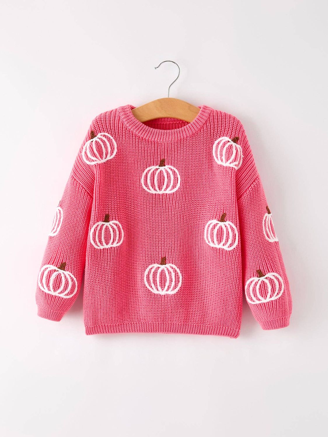 Fall Girls Thanksgiving Halloween Pumpkin Pink Pullover Sweater