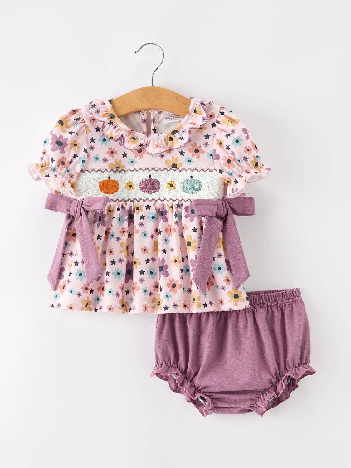 Pumpkin Floral Bow Bloomer Set