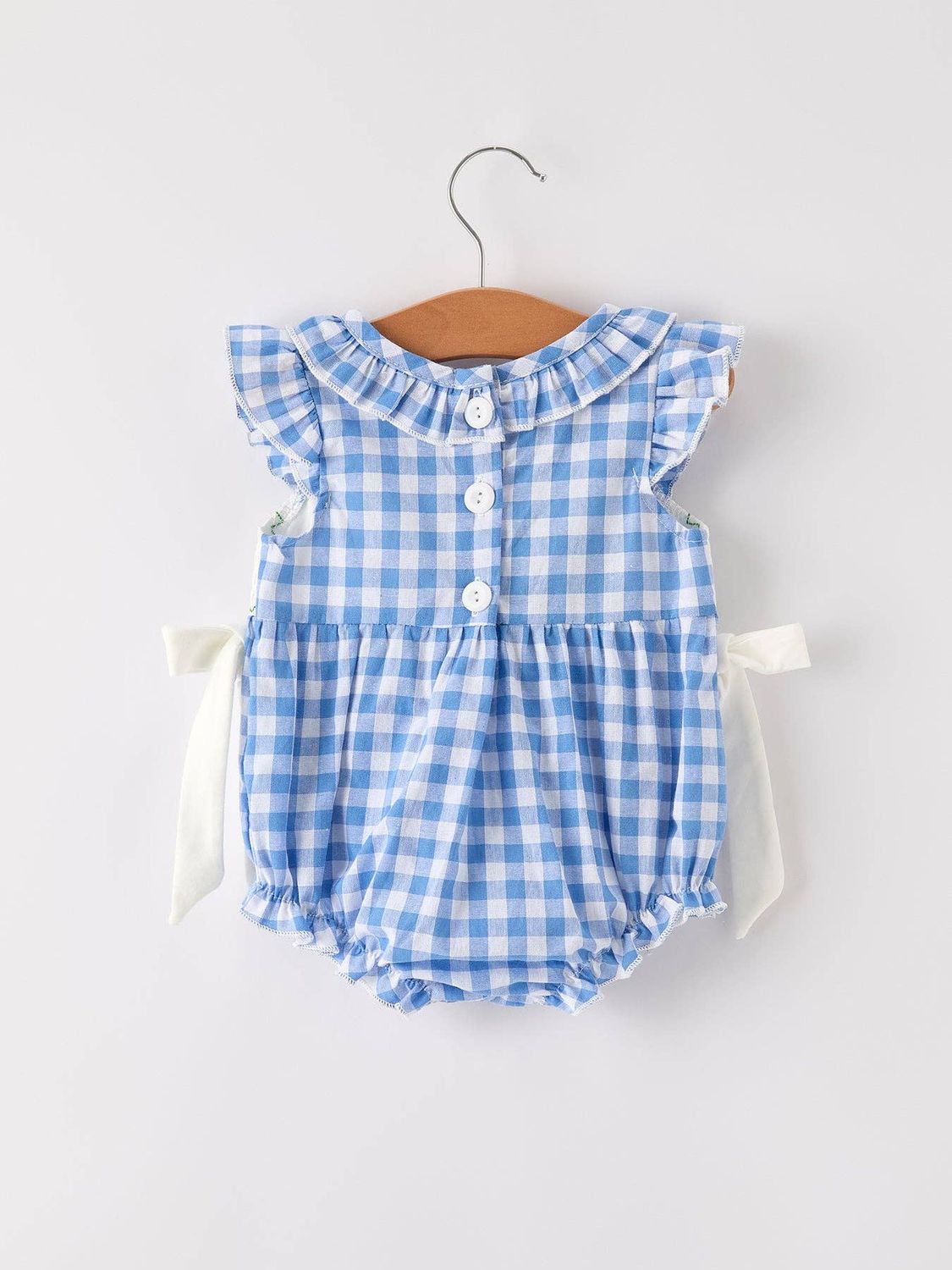 Fall Blue Pumpkin Smock Embroidery Baby Girl Romper
