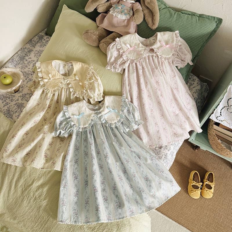 Girls Vintage Floral Puff Sleeve Nightgown Dress