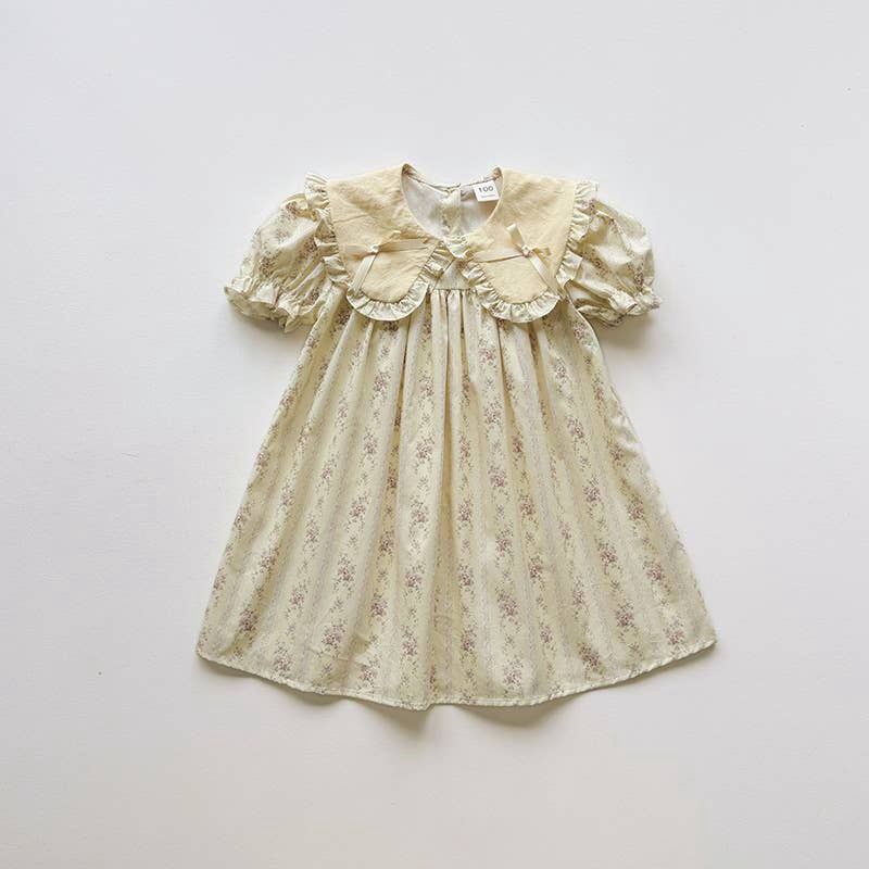Girls Vintage Floral Puff Sleeve Nightgown Dress