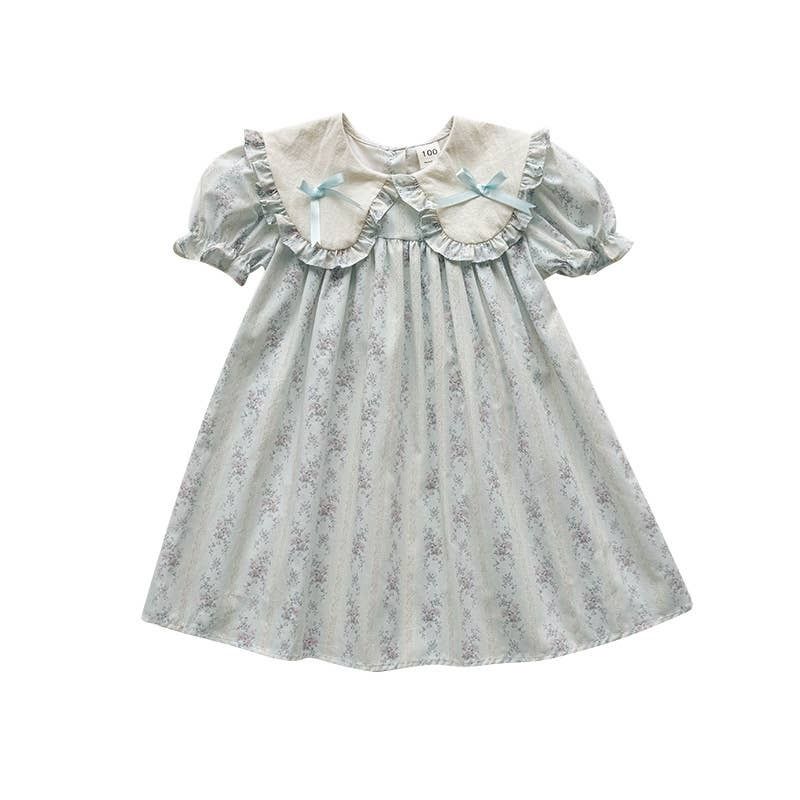 Girls Vintage Floral Puff Sleeve Nightgown Dress, Color: Blue, Size: 3