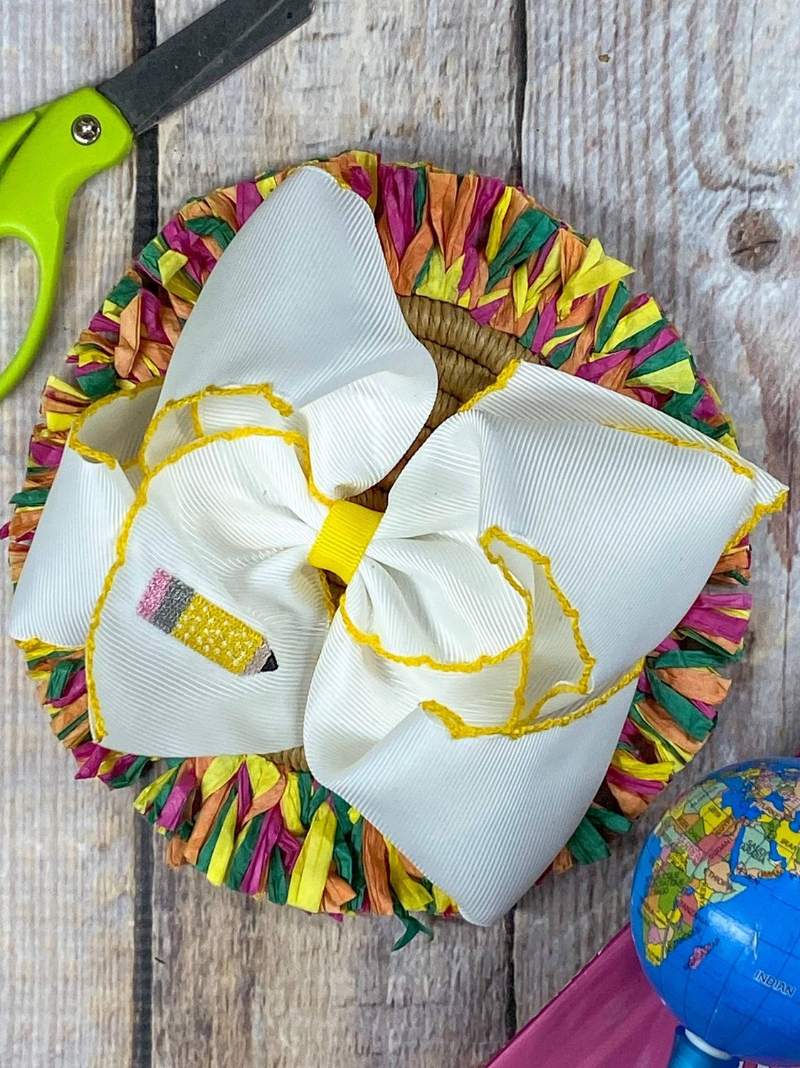 Pencil Embroidered Moonstitch Hair Bow | Clip or Headband, Style: Clip