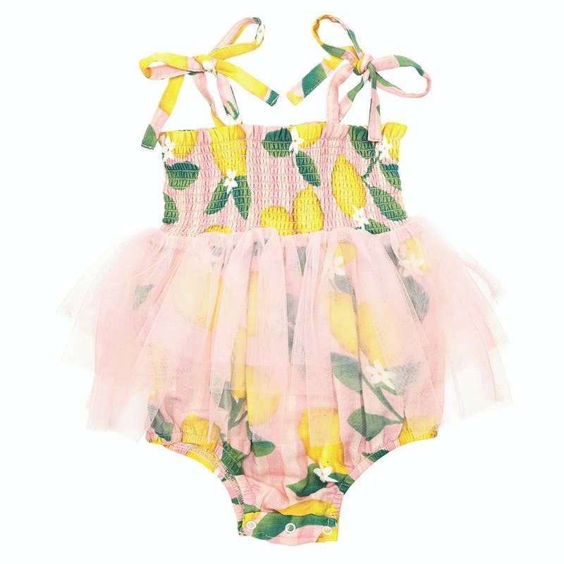 Tutu Bubble Romper - Pink Stripes + Lemons
