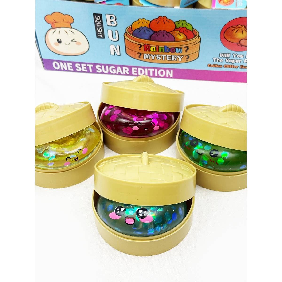Mystery Sugar Glittered Dumpling Squishy with Steamer, Color: MIX COLOR, Size: ONE(12)
