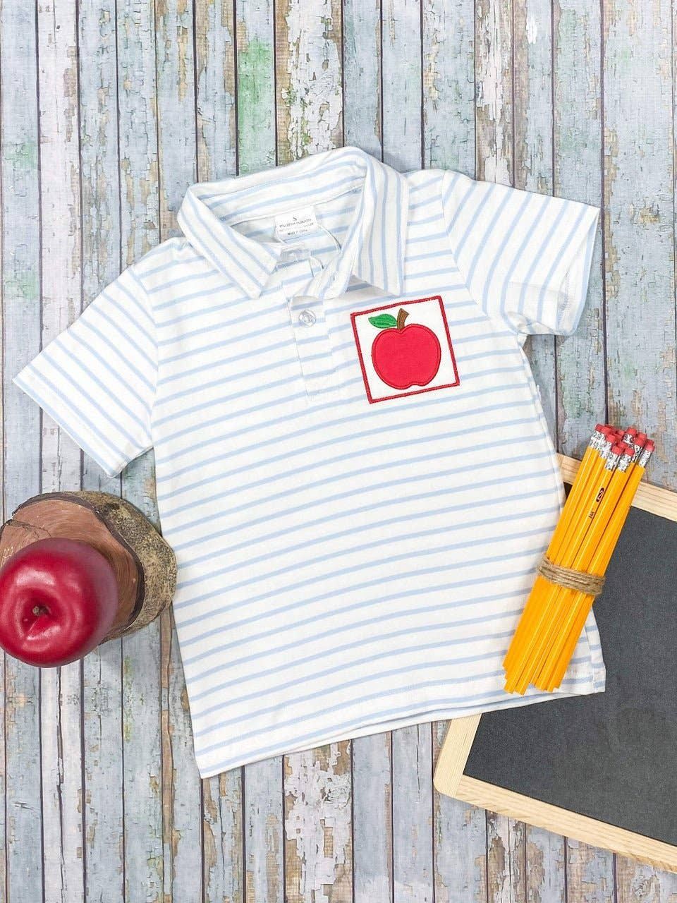 Boys Apple &amp; Stripes Collared Shirt, Size: 8y