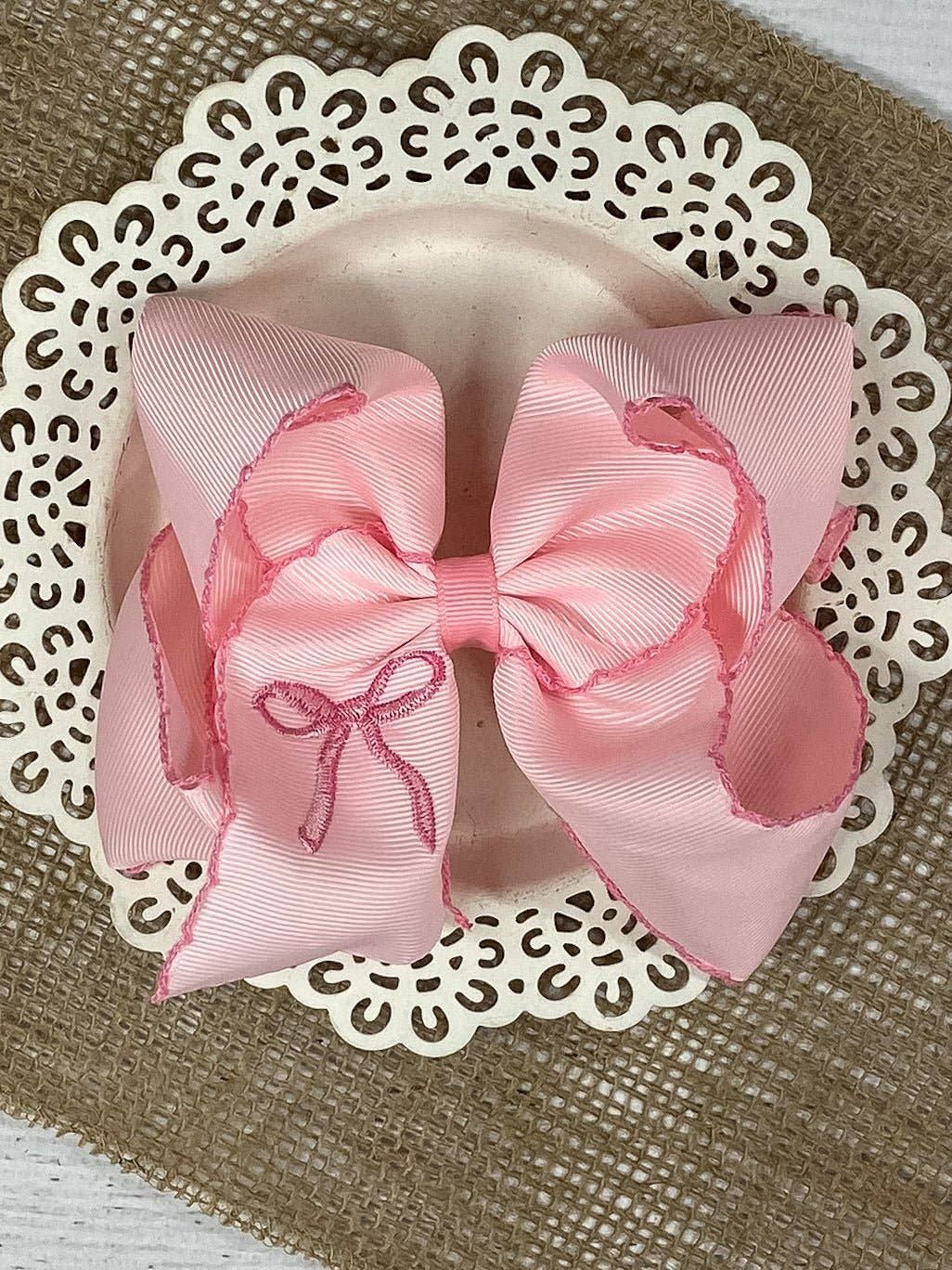 Pink Coquette Moonstitch Hair Bow