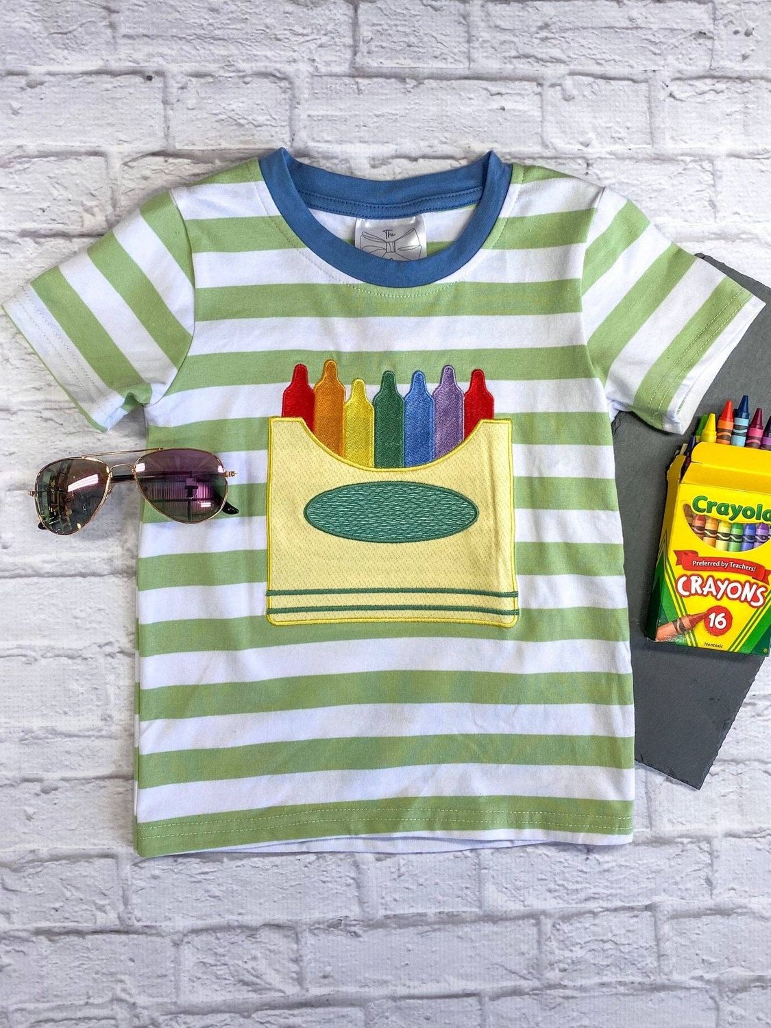 Crayons &amp; Green Stripes Boy's Top, Size: 6y
