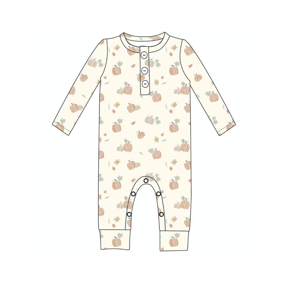 Bamboo Long Sleeve Henley Romper - Pumpkin