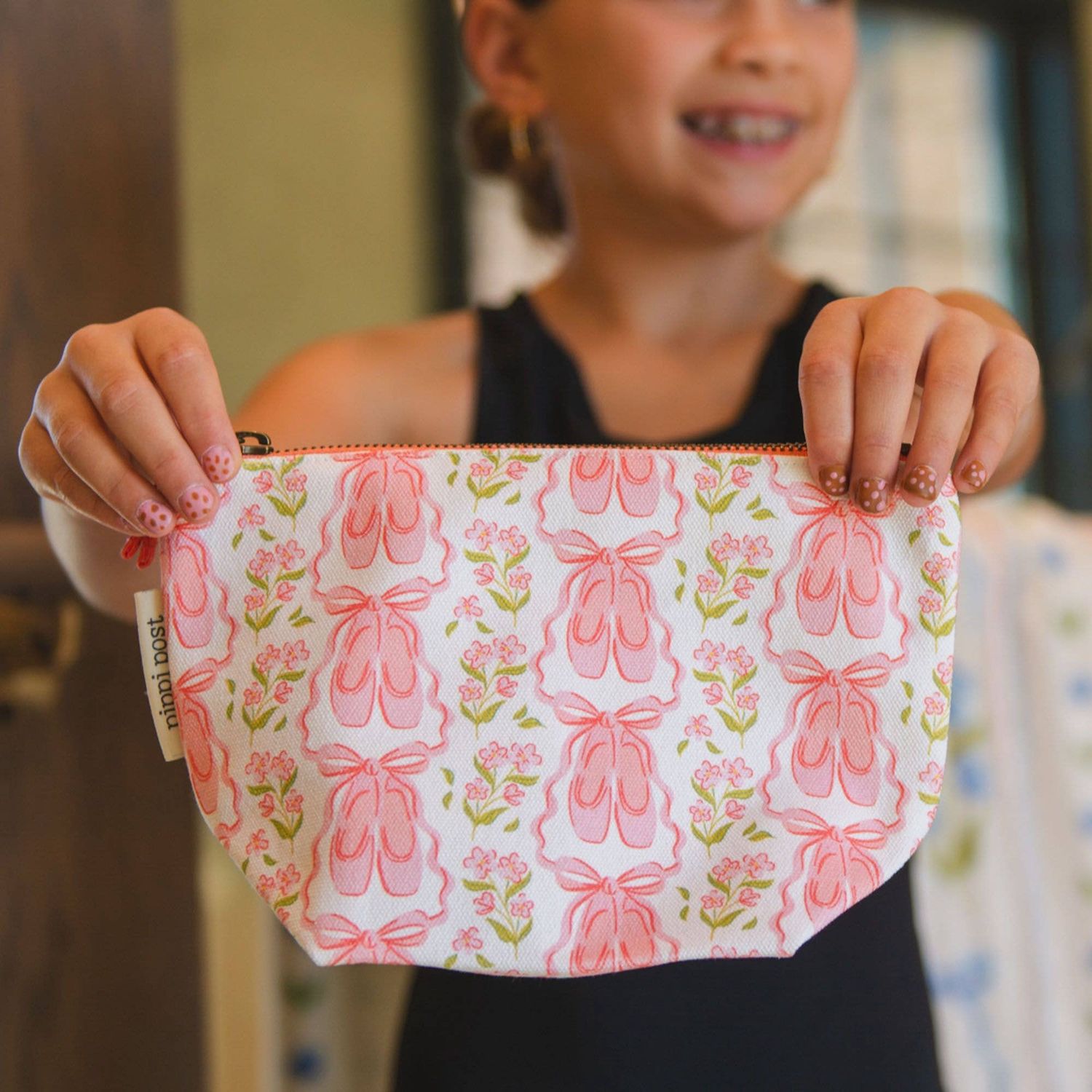 Ballet Slippers &amp; Florals Canvas Zipper Pouch