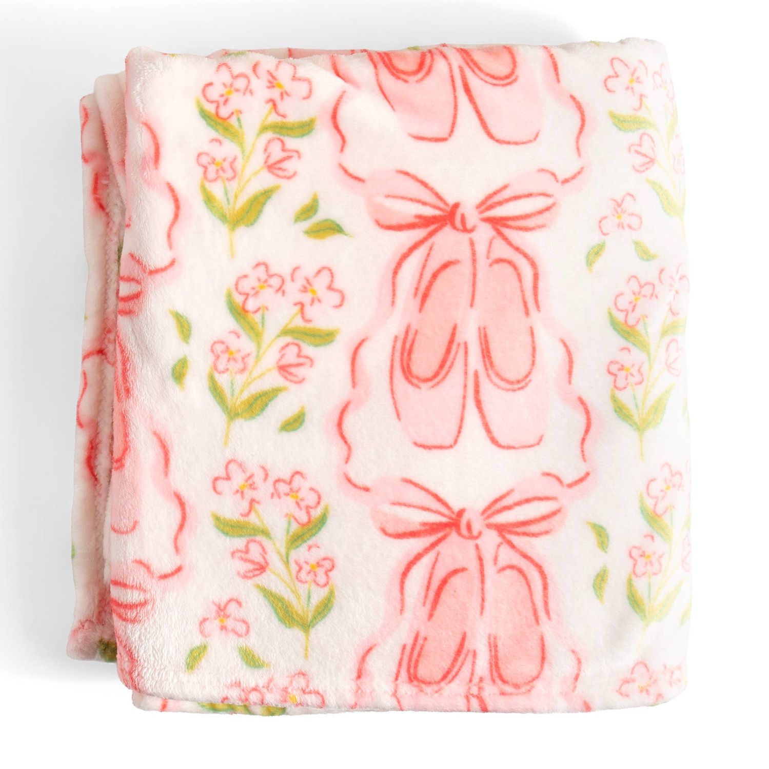 Pink Ballet Slippers &amp; Florals Fleece Throw Blanket