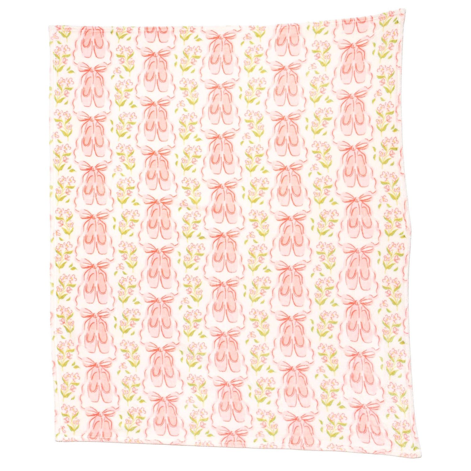 Pink Ballet Slippers &amp; Florals Fleece Throw Blanket