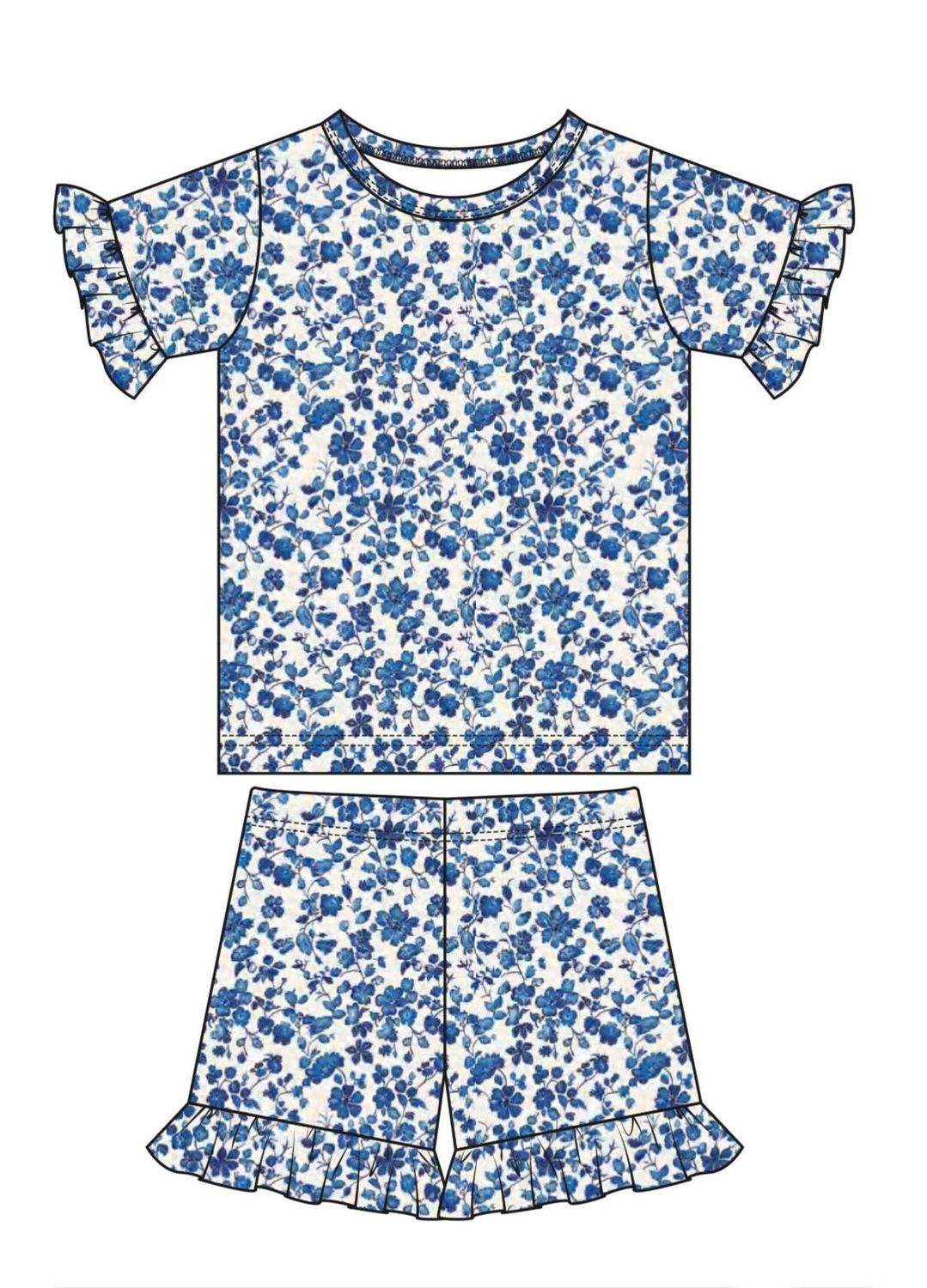 BLUE FLOWER SHORT 2PC LOUNGER