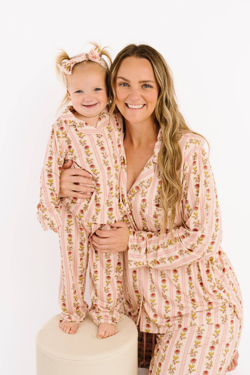 Vintage Floral Stripe Bamboo Button Up Set
