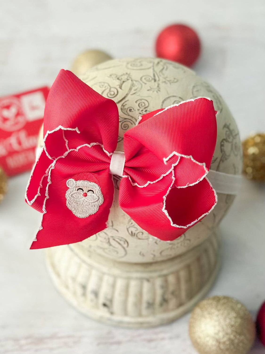 Santa Embroidered Hair Bow