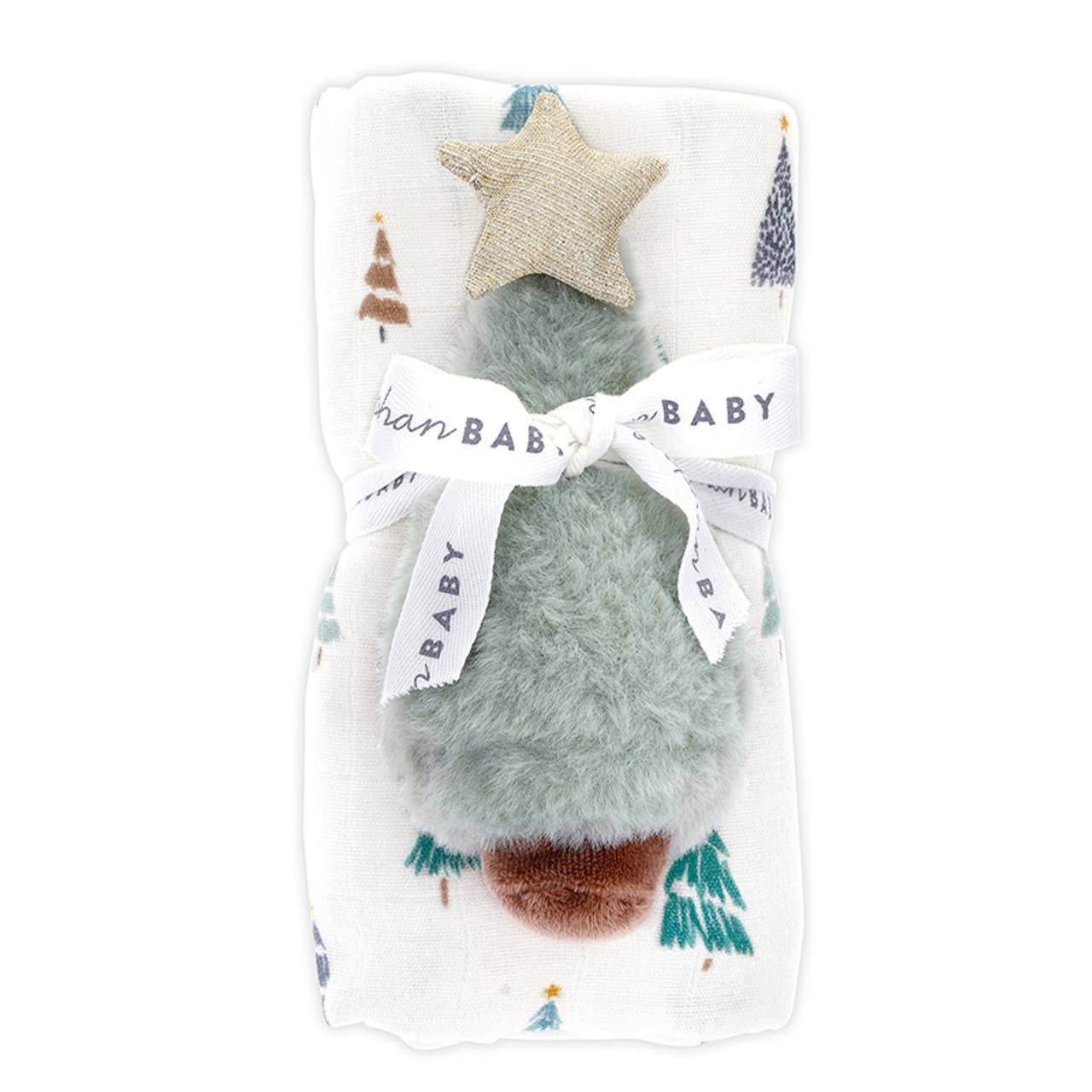 Swaddles with Plush Rattle - Trees