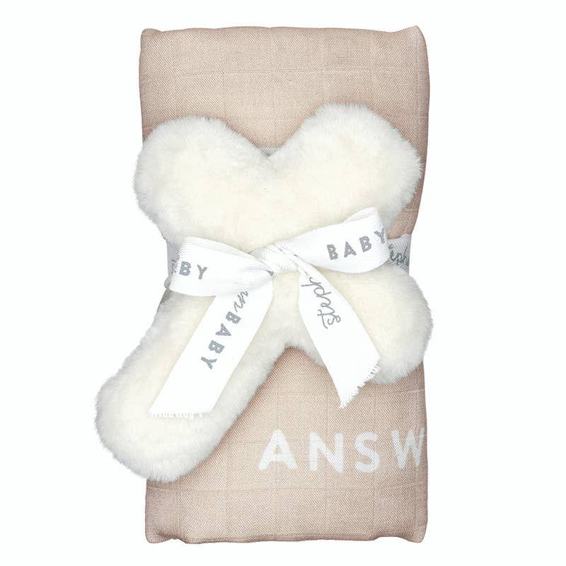 Swaddle Blanket + Cross Rattle - Answered Prayer, Size: 45" Sq