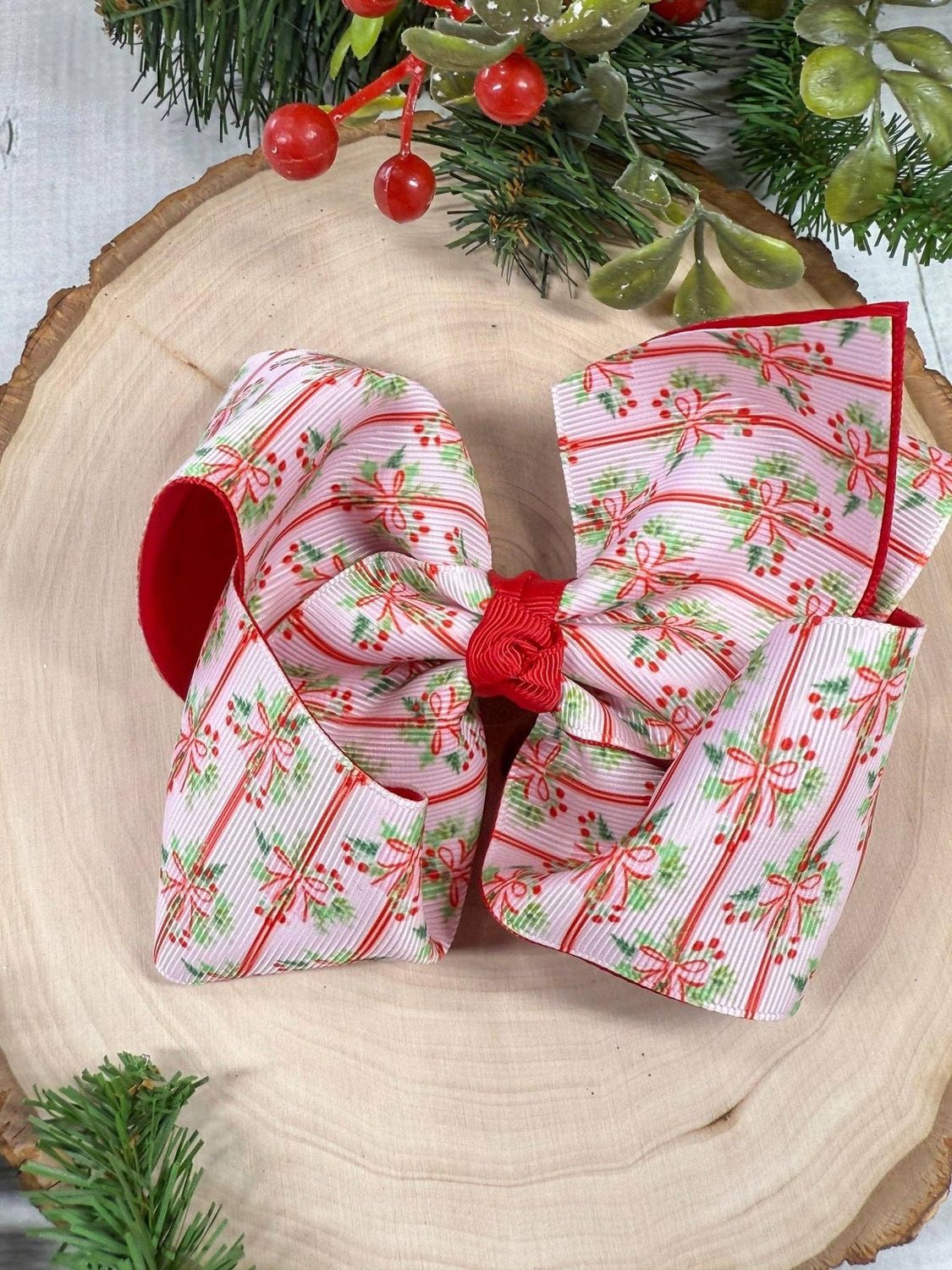 Holly Bows &amp; Stripes Double Layer Hair Bow