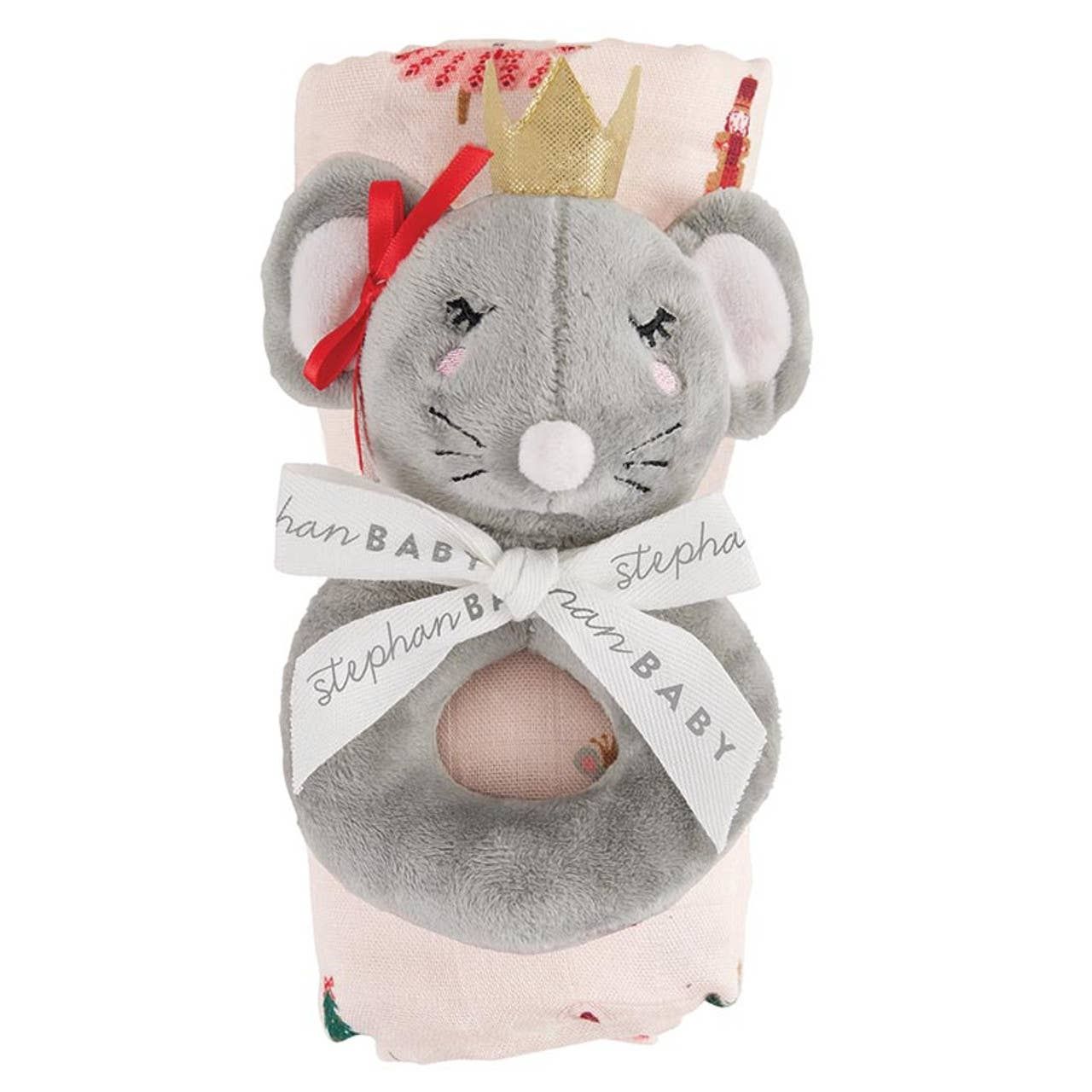 Swaddles with Plush Rattle - Mouse Queen, Care Instructions: Machine Wash Cold. Tumble Dry Low, Material: 70% Bamboo 30% Cotton, Plush