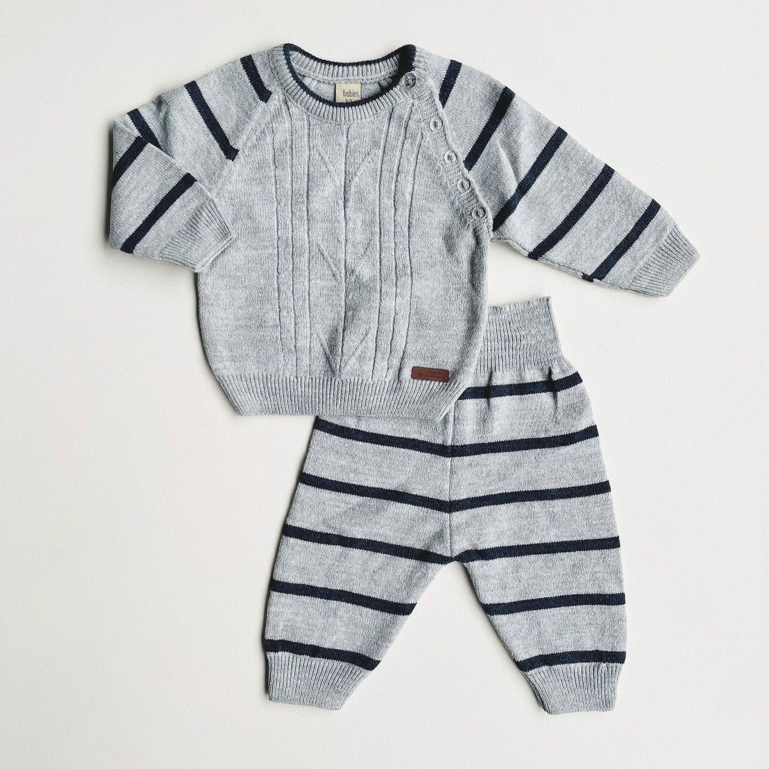 2 piece Baby Long sleeve Soft Knit set, Color: Grey stripe, Size: 3-6 months