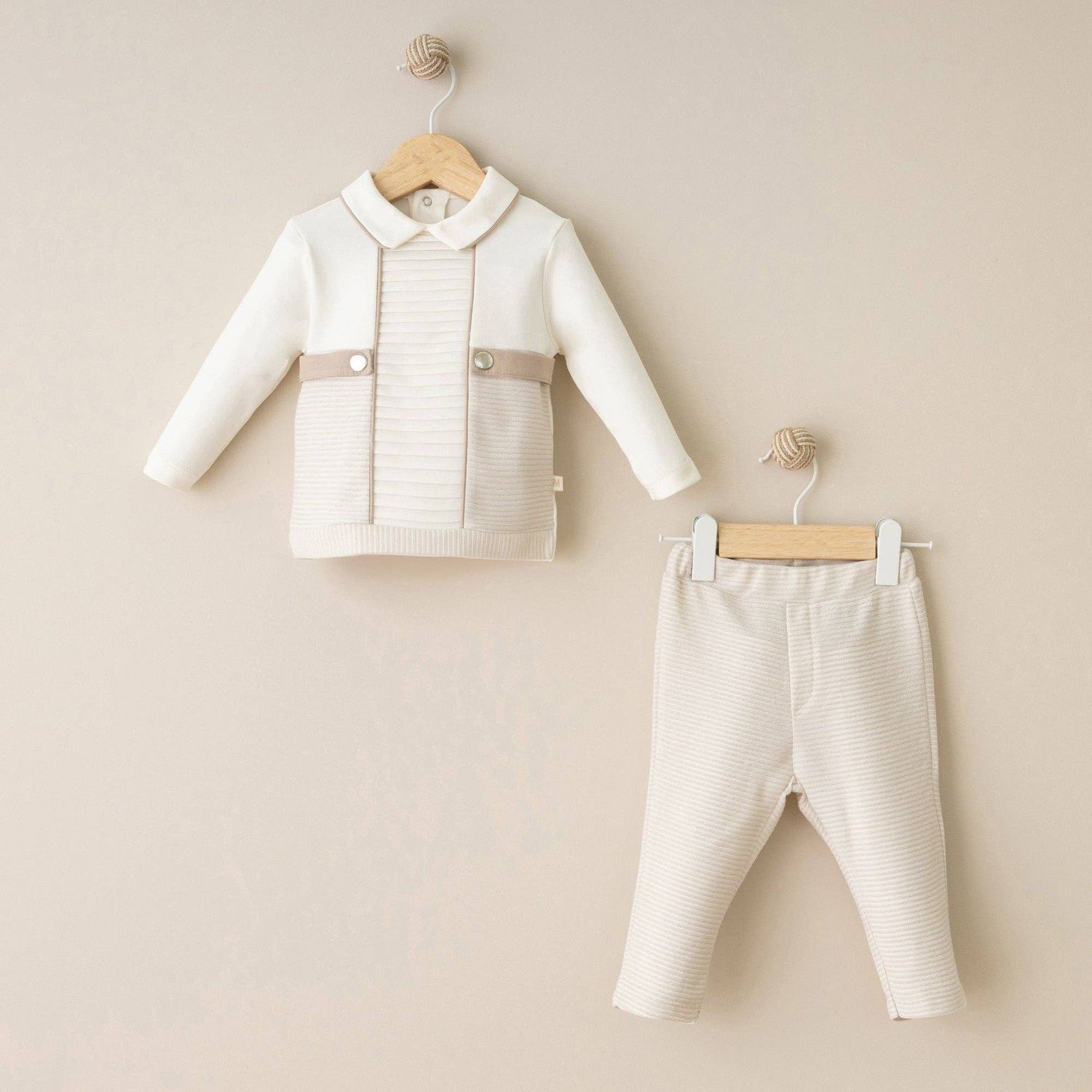Boys 2 piece Shirt &amp; Pants Cream Beige Outfit