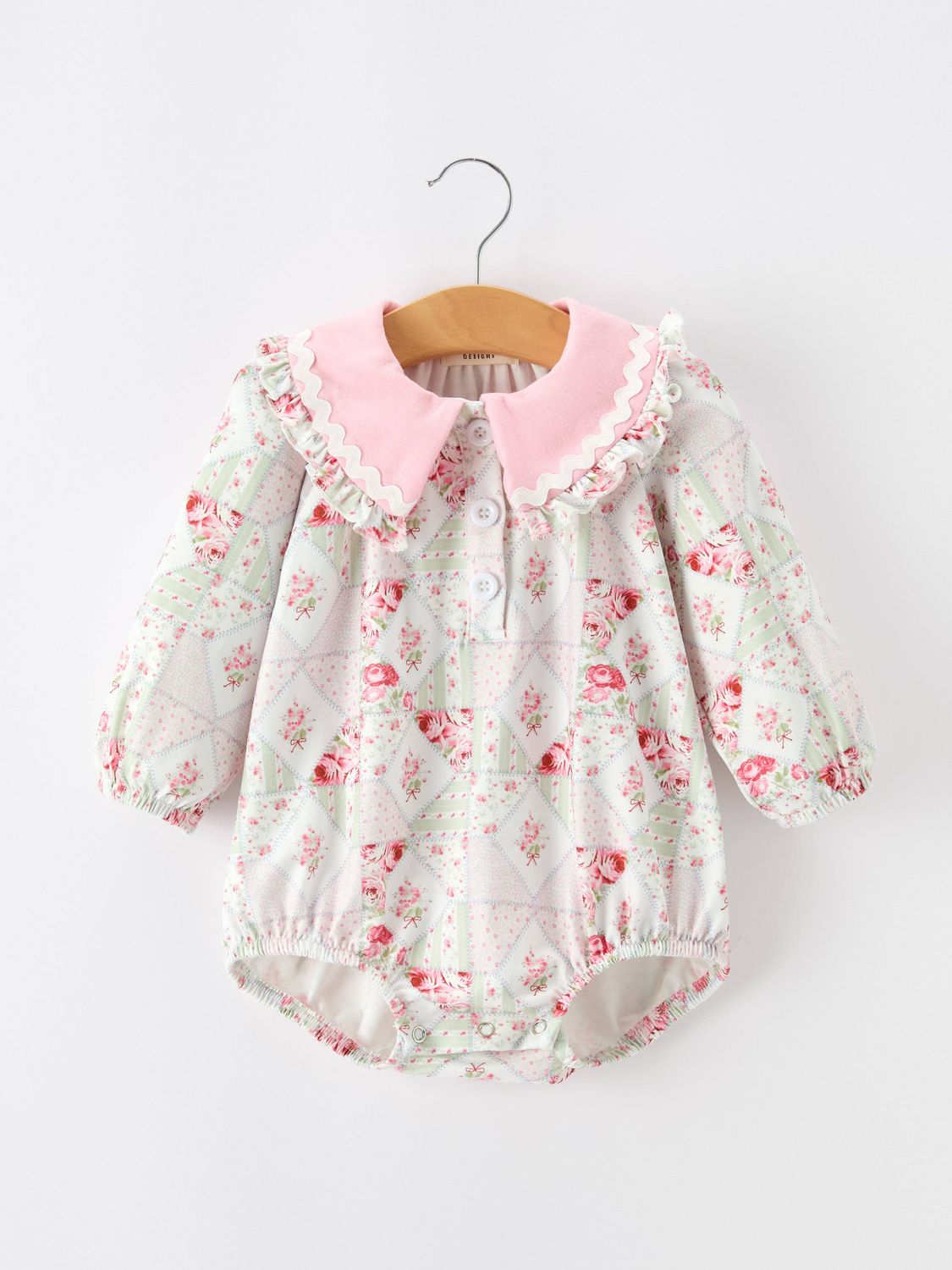 Fall Girls Floral Lace Collar Ruffle Romper Long-sleeved