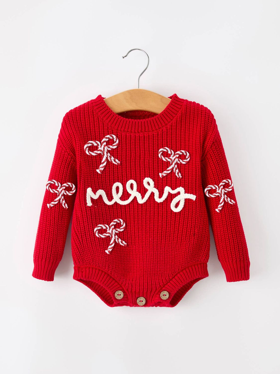 Christmas Candy Cane Merry Knit Baby Romper(1)