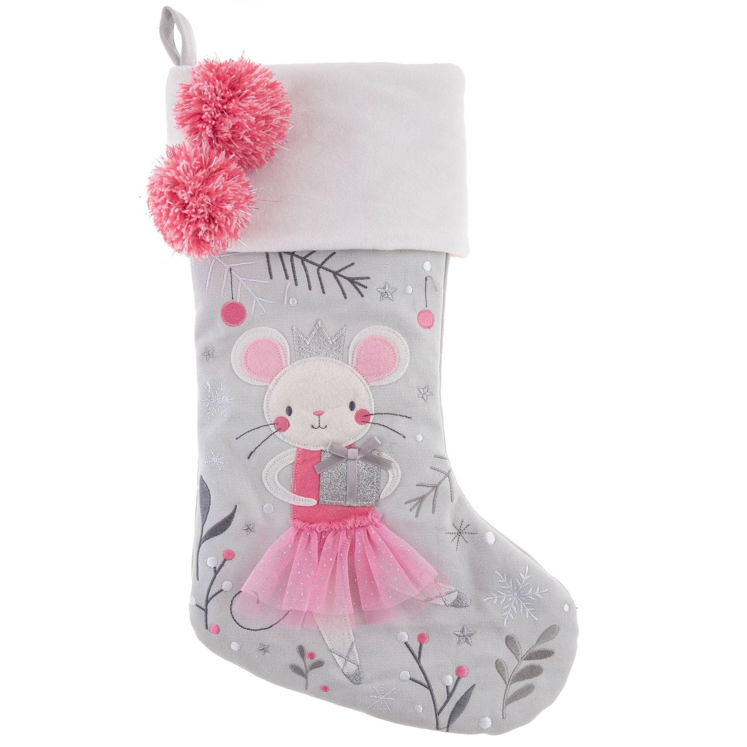 Embroidered Stocking, Color: Mouse