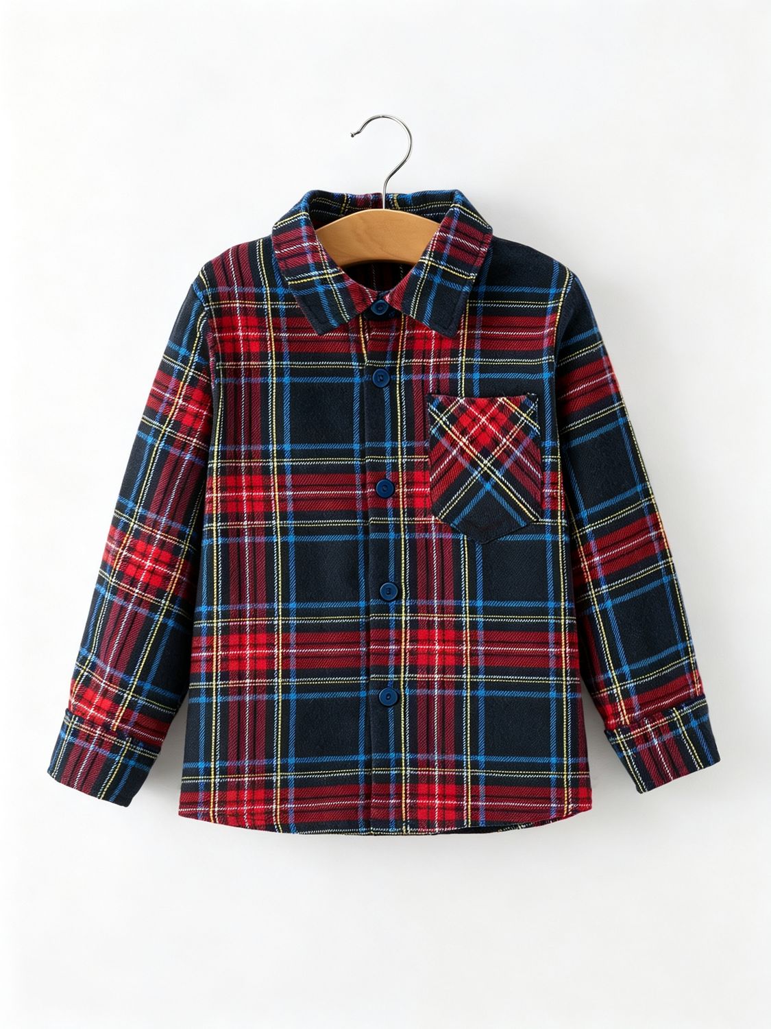Christmas Boys Red Navy Plaid Button Down Shirt
