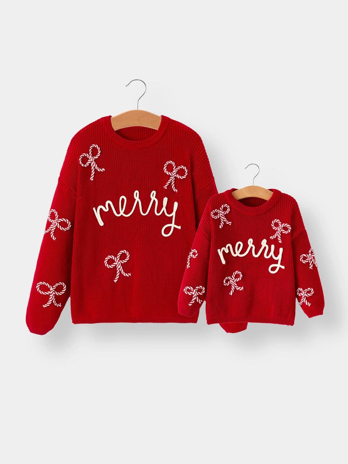 Mom and Me Winter Christmas Red "merry" Pullover Sweater