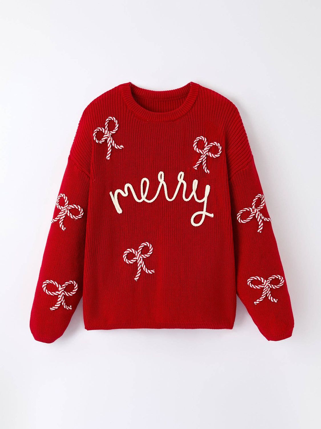 Mom and Me Winter Christmas Red "merry" Pullover Sweater, Size: M, Style: Adult