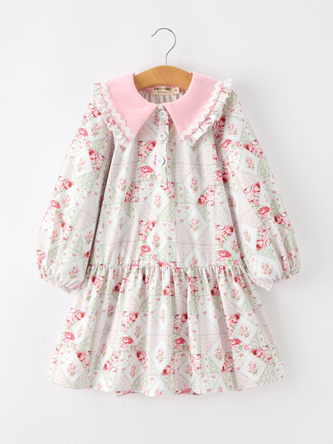 Fall Girls Floral Peter Pan Collar Ruffle Long-sleeved Dress
