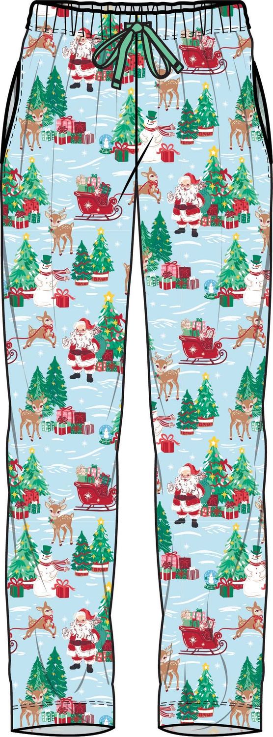 SoftSnooze™ Adult Bamboo Viscose Santa Wonderland Christmas Pajama Pants, Color: Blue, Size: Adult XXL