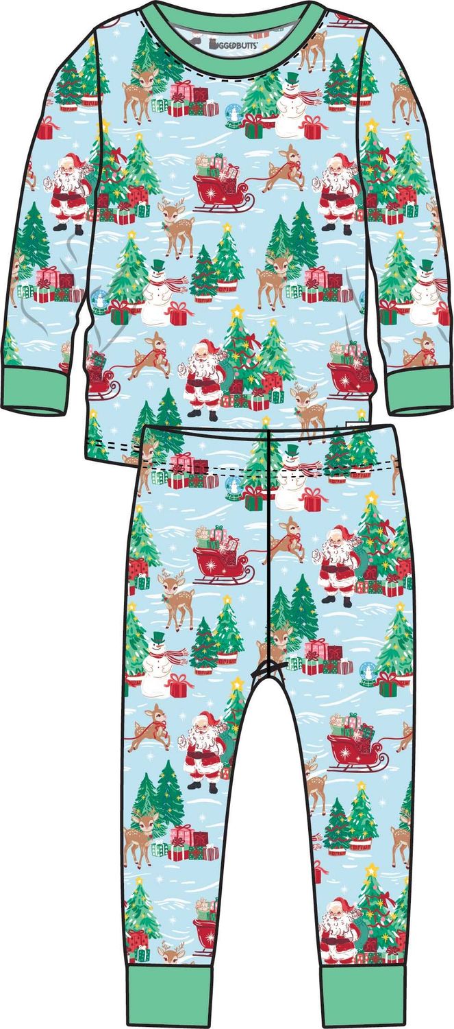 SoftSnooze™ Kids Bamboo Viscose Santa Wonderland Christmas Long Sleeve Pajama Set, Color: Blue, Size: 18-24m