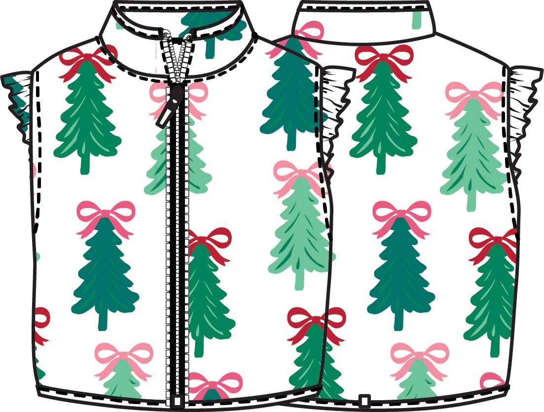 Girls Christmas Tree Bows Ruffle Marshmallow Fleece Vest