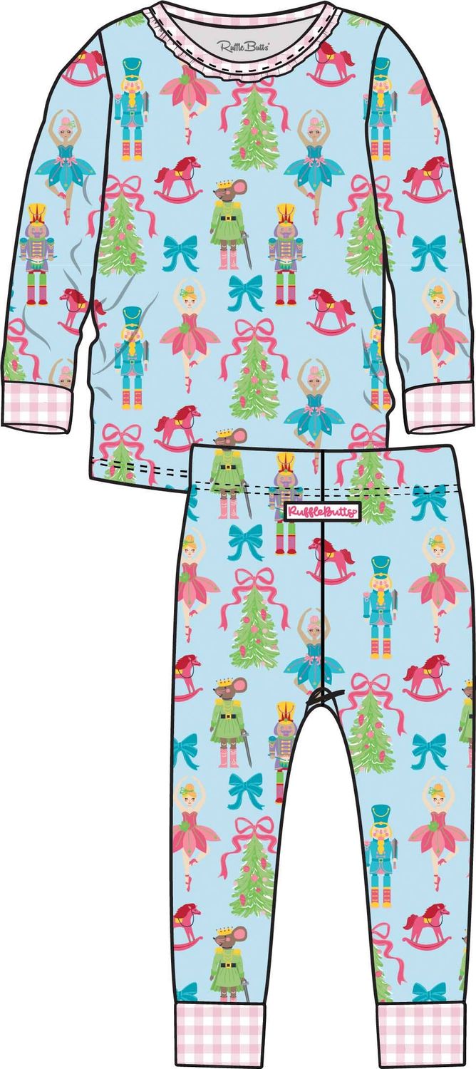 SoftSnooze™ Girls Bamboo Viscose Nutcracker Christmas Wishes Ruffle Long Sleeve Pajama Set