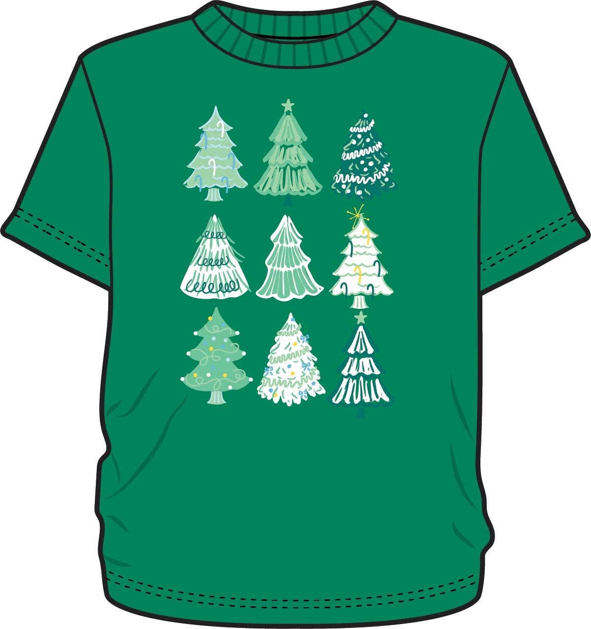 Adult Green Christmas Trees Short Sleeve Graphic Tee