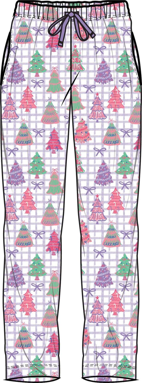 Adult Bamboo Purple Bow Christmas Pines Pajama Pants