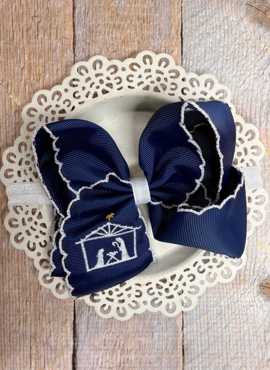 Nativity Scene Embroidered Hair Bow | Clip or Headband, Style: Headband